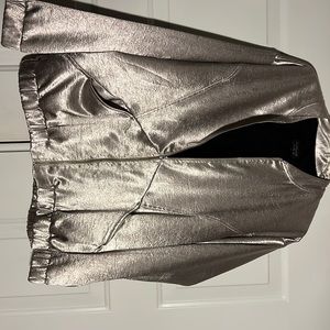 Topshop bomber jacket is more of a satin silver.